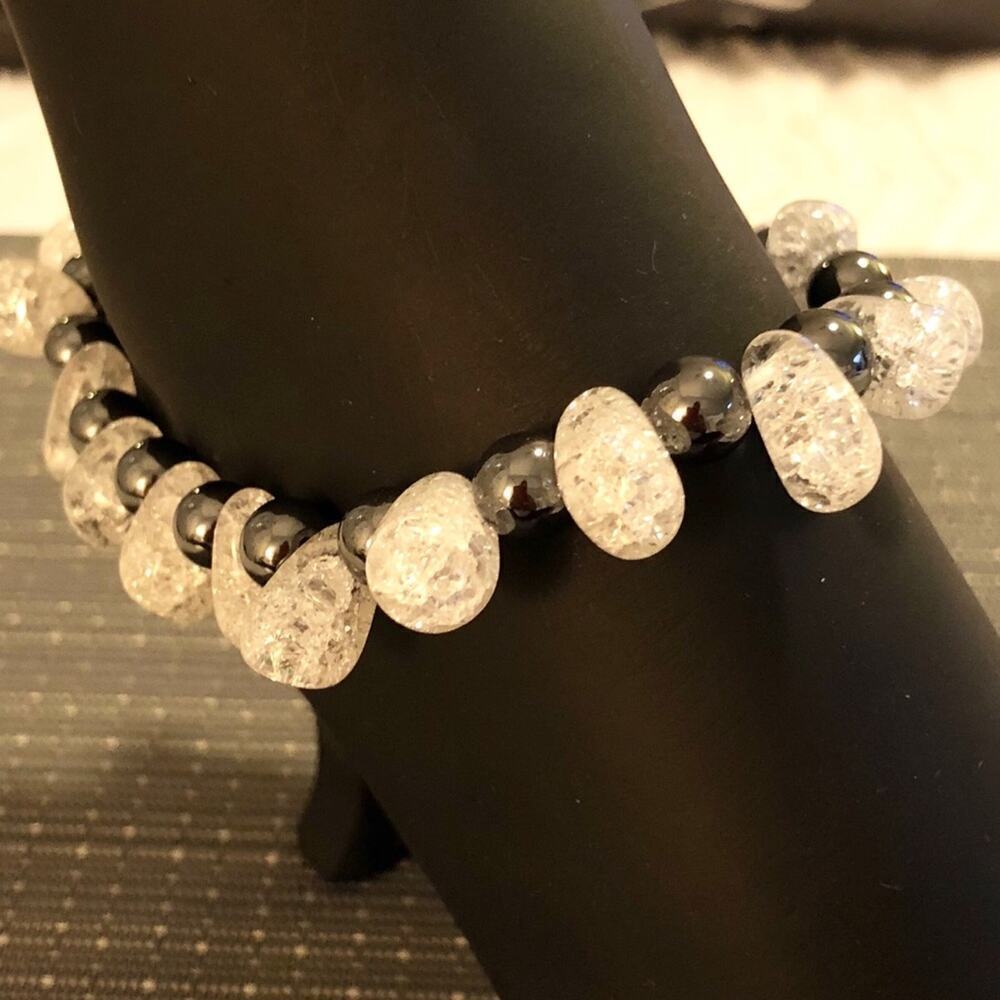 Hematite & Clear Crystal Handmade Beaded Ankle Bracelet